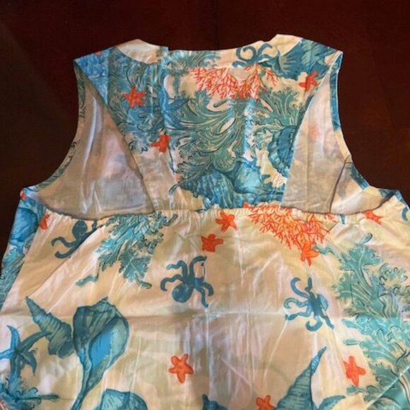 moda posa Sleeveless Dress  Front buttons Blue & Coral Sea life inspired - Picture 7 of 7